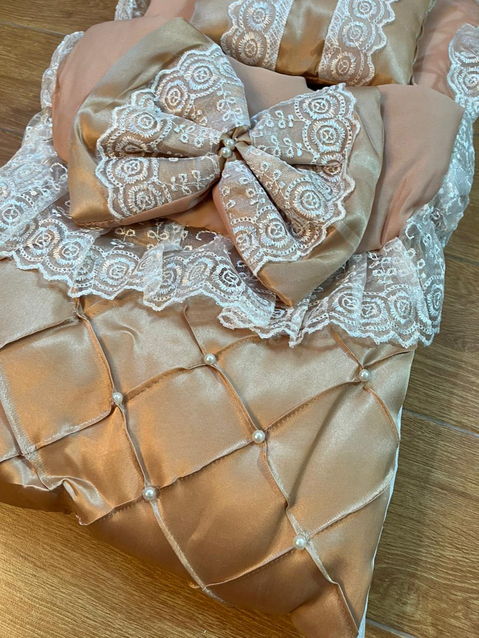 Little Flower – Premium Satin Baby Carry Nest with Lace & Bow – Gold