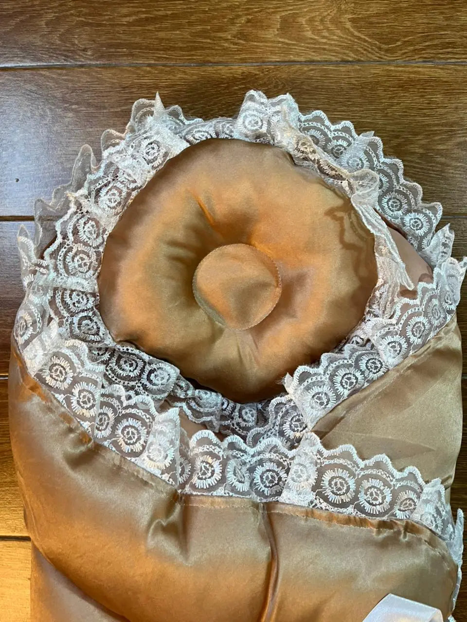 Little Flower – Soft Satin Newborn Baby Wrapping Nest with Pillow – Gold - Little Flower