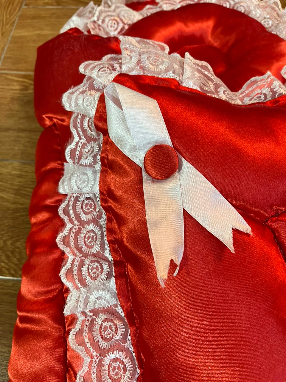 Little Flower – Soft Satin Newborn Baby Wrapping Nest with Pillow – Red