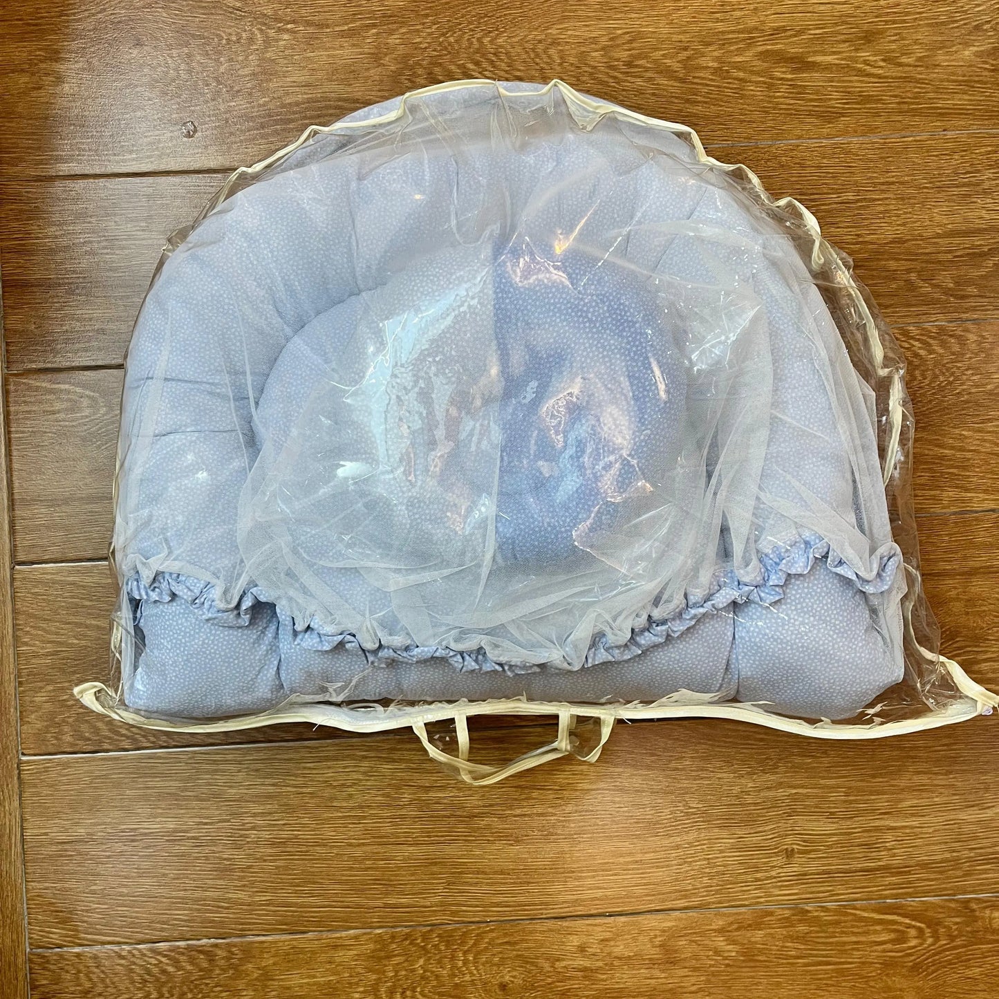 Baby Net Bed With Pillow | White dots on Sky blue