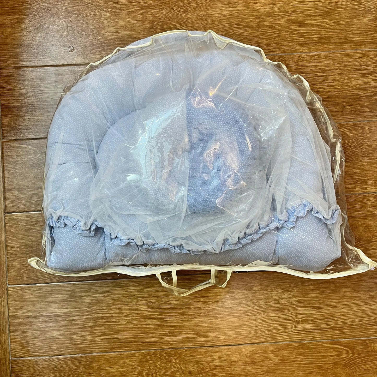 Baby Net Bed With Pillow | White dots on Sky blue - Little Flower