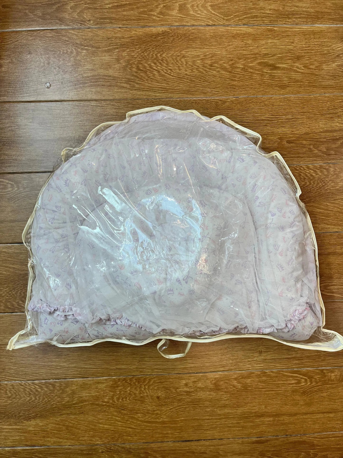 Baby Bed with Net with Pillow – (0–2 Year) | pink and purple print on White Little Flower