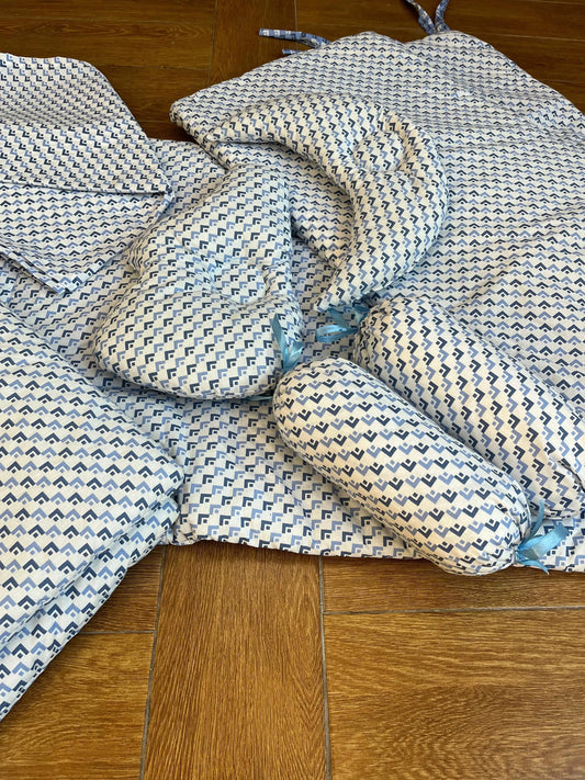 Baby Cot Bedding Set β 10-Piece Soft Cotton Set with Green Boxes On while (0β3 Years) Little Flower