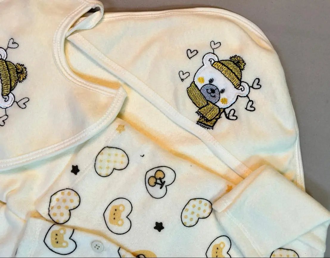 Newborn Baby Gift Set – Yellow Bear Print | 7-Piece Cotton Essentials for Babies