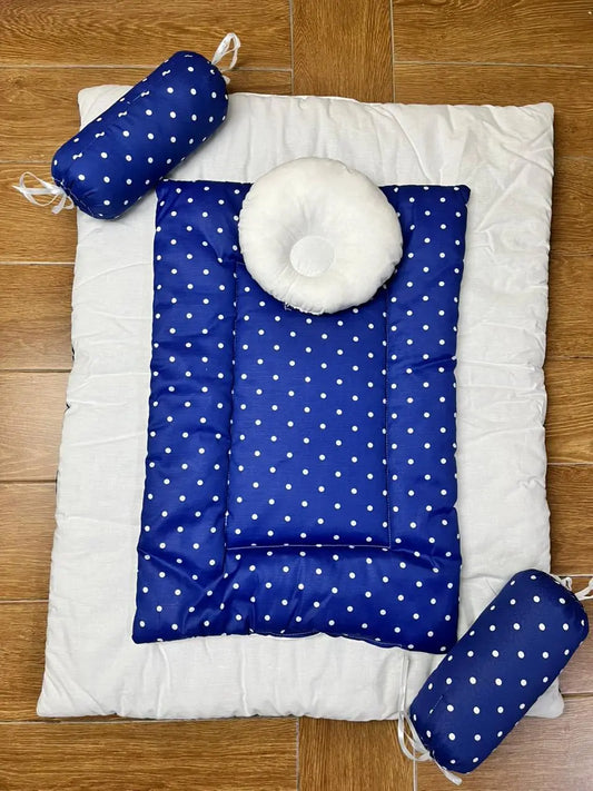 8Pc Baby Bedding Set on Soft Cotton Fabric with Dark Blue and white dots (0β2 Years)