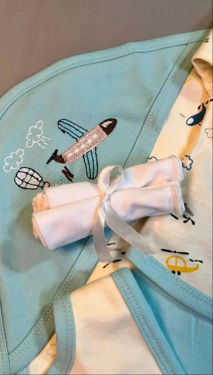 Born To Fly Baby Gift Set – Blue Airplane Theme | 8-Piece Cotton Outfit for Newborn Boys - Little Flower