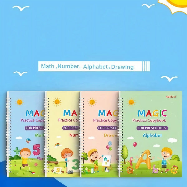Little Flower Kids Magic Practice Book Set – 4-in-1 Reusable Workbook (Age 2+)