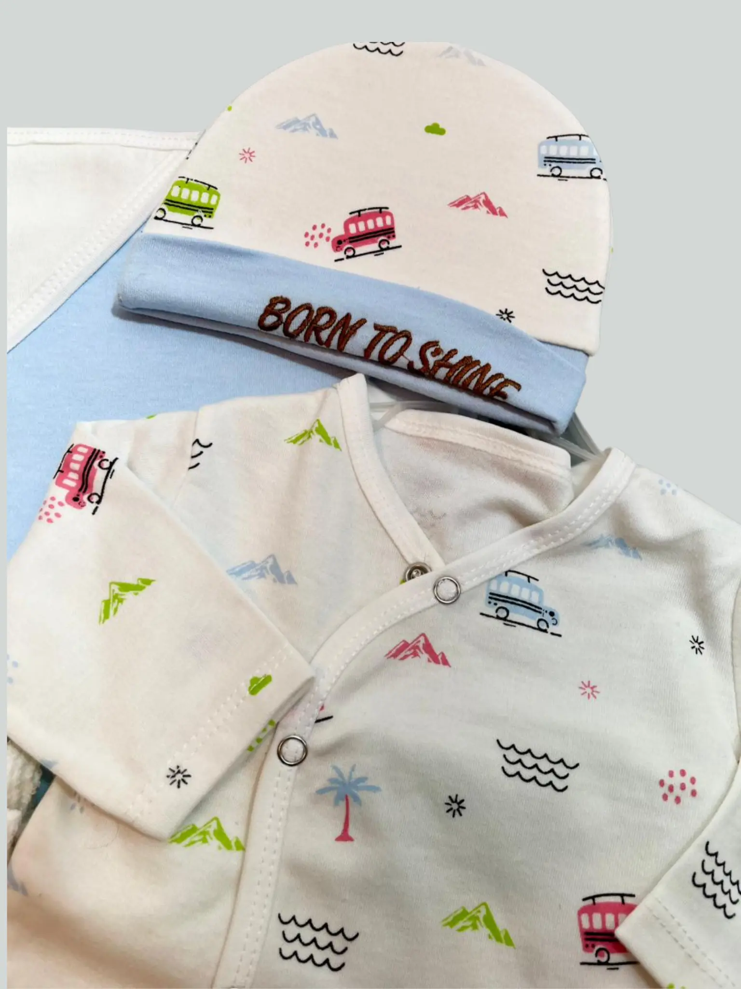 8-Piece Newborn Baby Gift Set – Soft Cotton with Hooded Towel & Bib | Born To Shine Theme (0–6 Months)