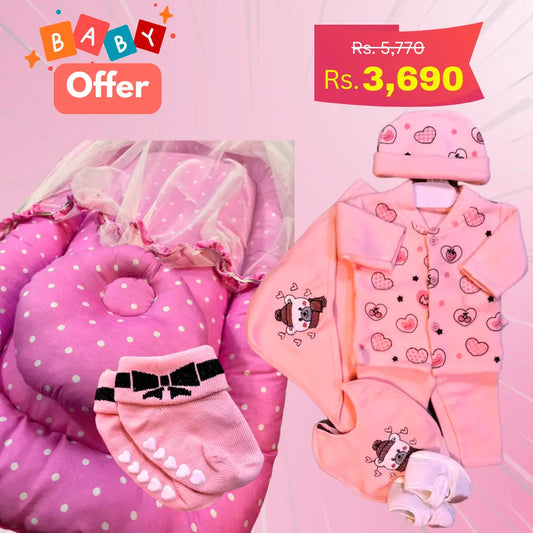 Baby Offer (Socks + Bodysuits + Net Bed ) Little Flower