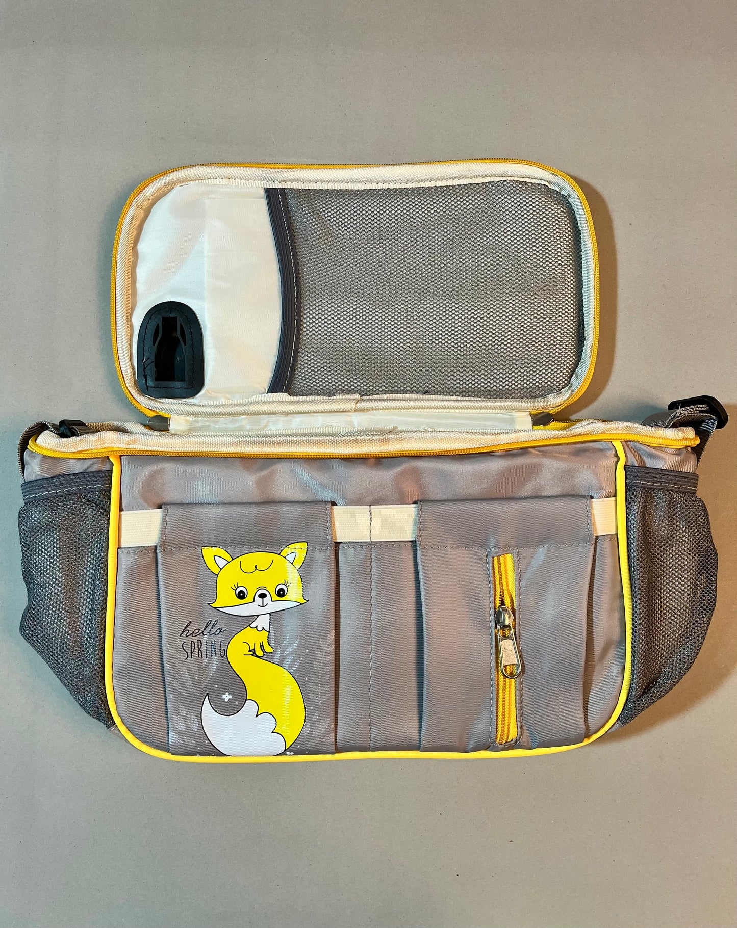 Multifunctional Baby Diaper Bag with USB Port – Waterproof, Spacious & Stylish Mommy Bag (Grey-Yellow)