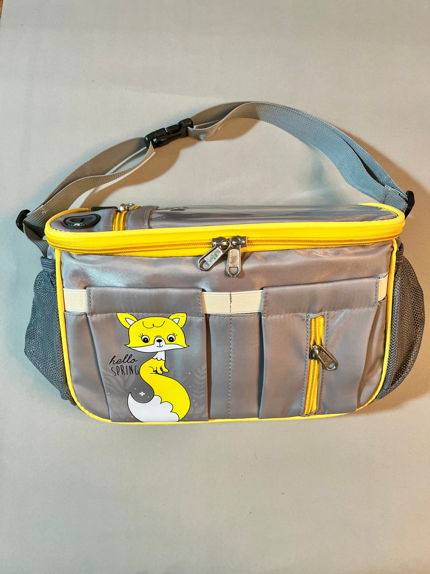 Multifunctional Baby Diaper Bag with USB Port – Waterproof, Spacious & Stylish Mommy Bag (Grey-Yellow)