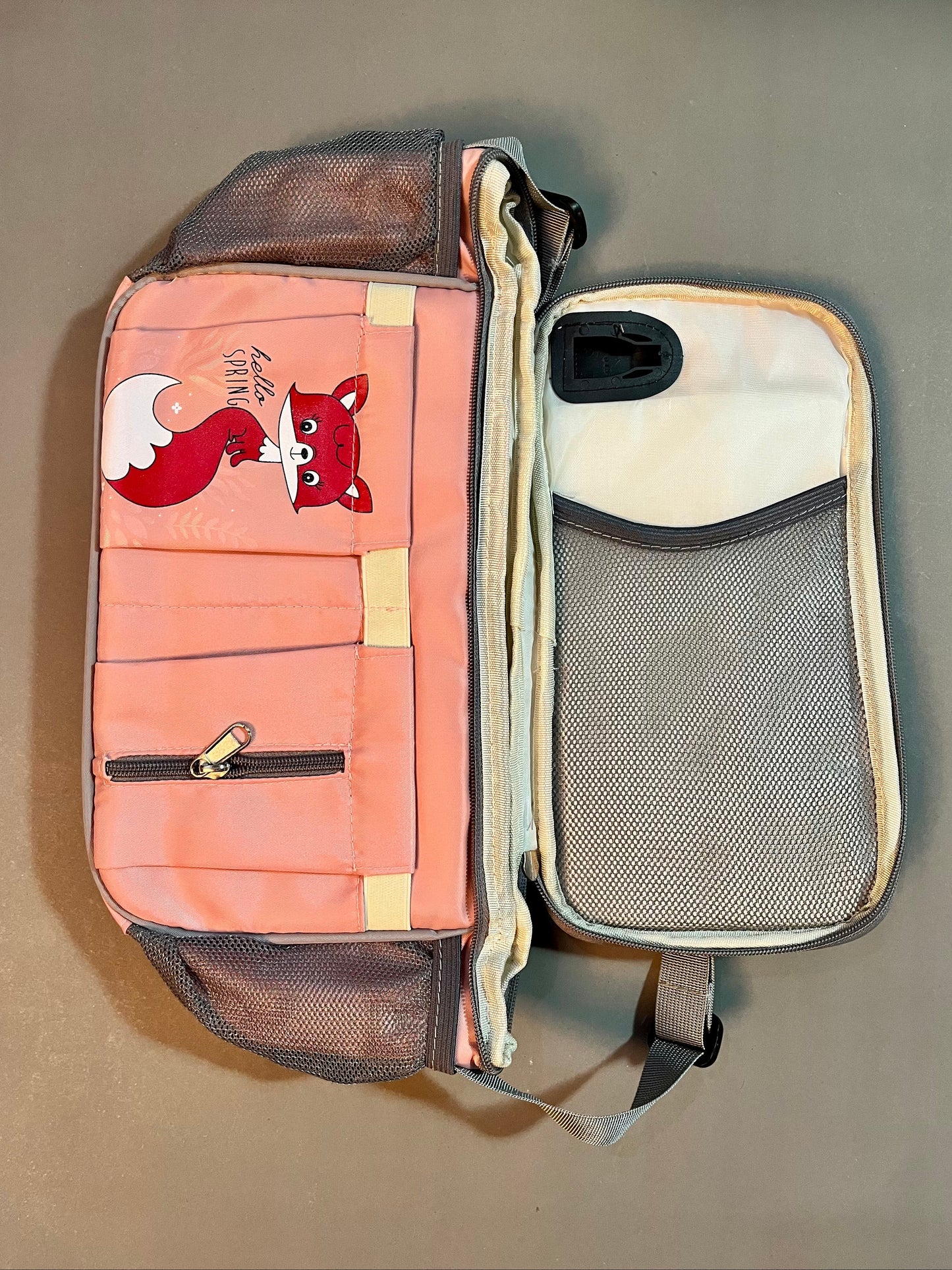 Multifunctional Baby Diaper Bag with USB Port – Waterproof, Spacious & Stylish Mommy Bag (Grey-Yellow)