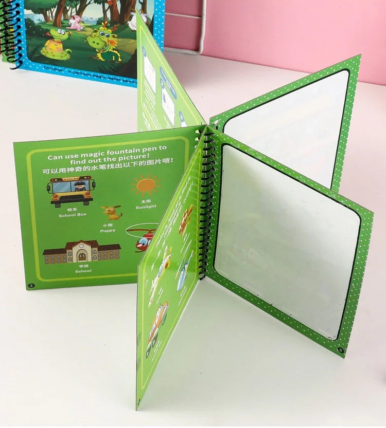 Pack of 3 Magic Water Painting 3Book + 3Pen | Reusable Color Reveal Pages