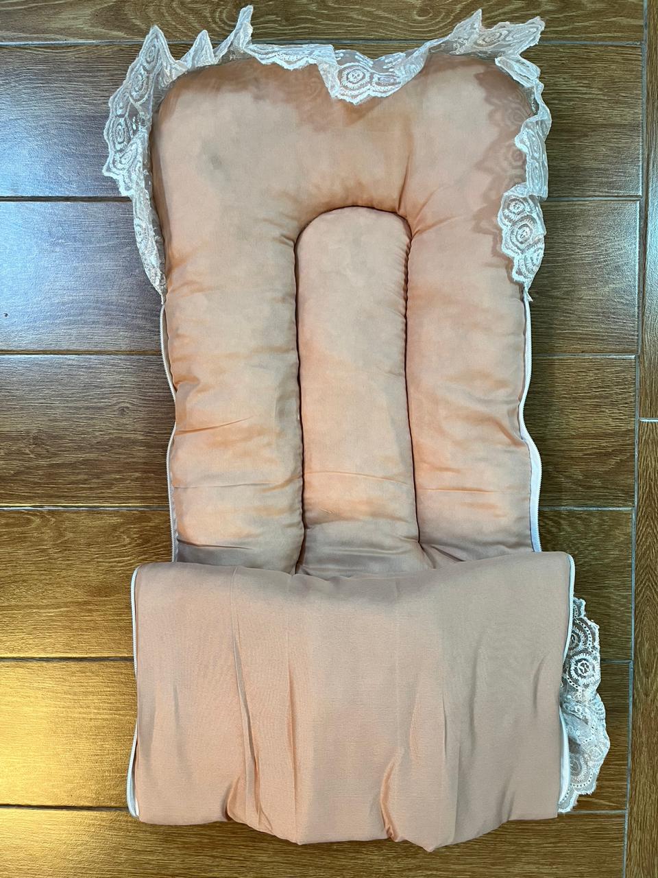 Little Flower – Premium Satin Baby Carry Nest with Lace & Bow – Gold