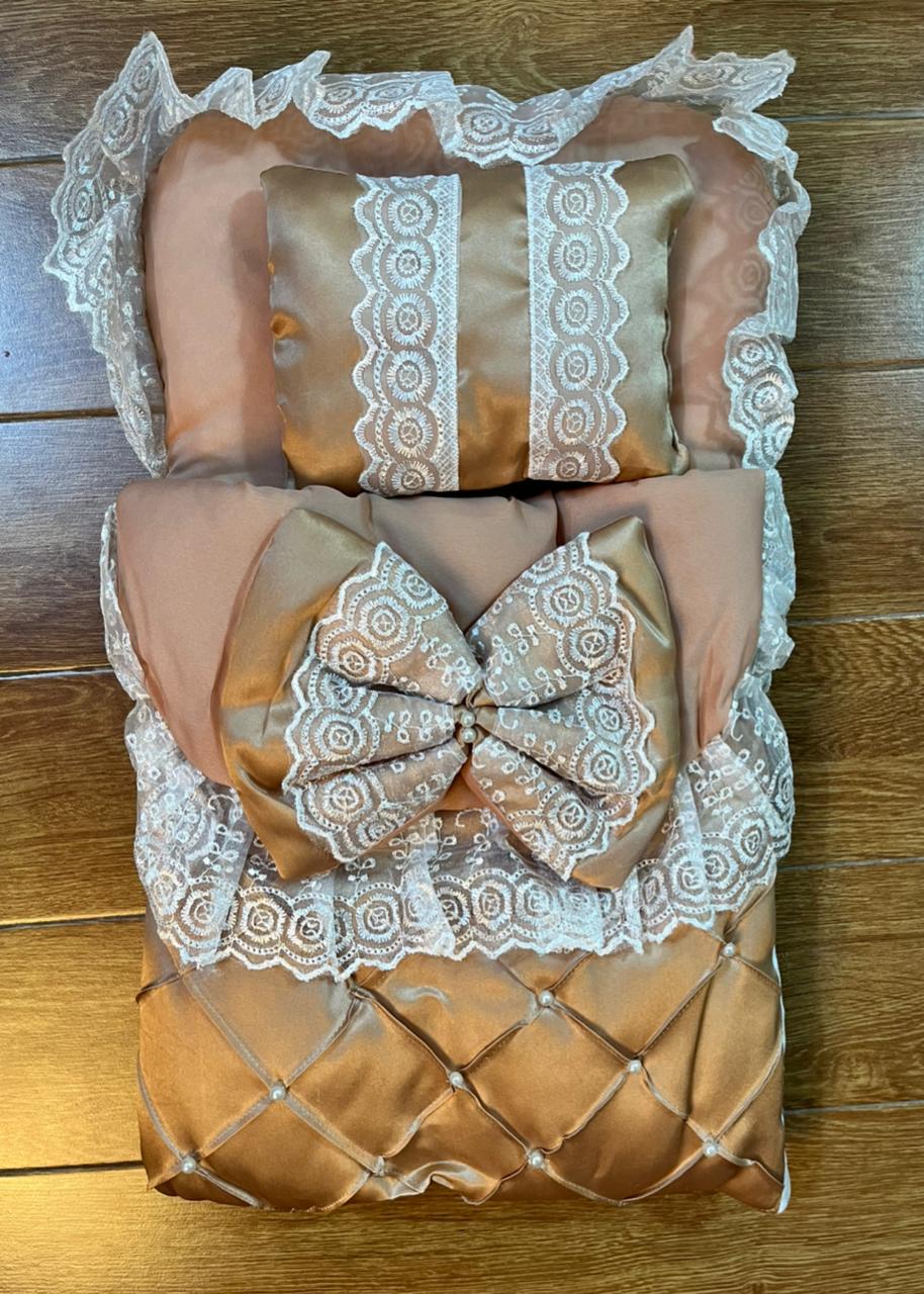 Little Flower – Premium Satin Baby Carry Nest with Lace & Bow – Gold