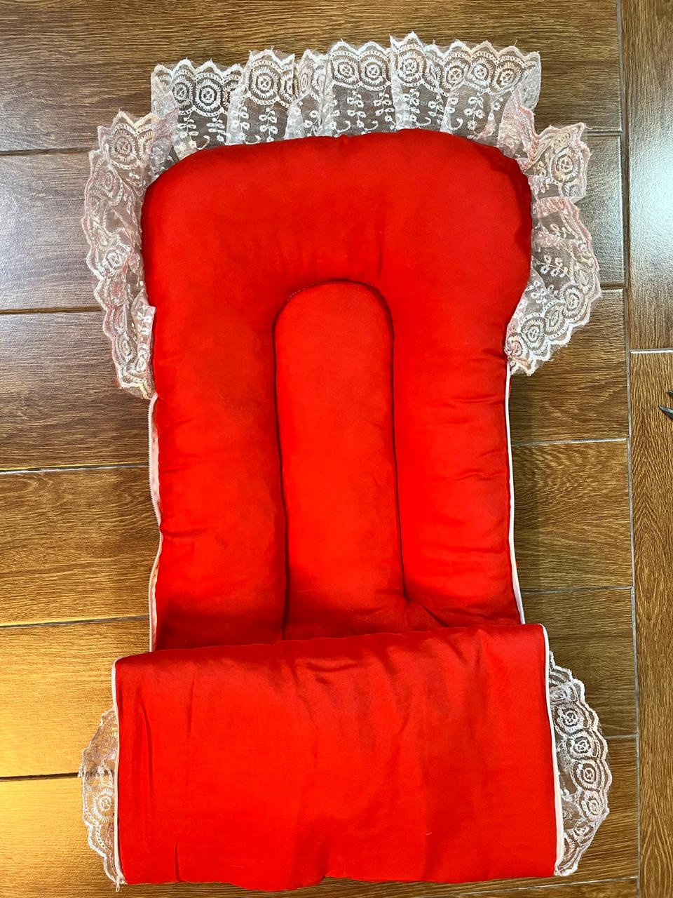 Little Flower – Premium Satin Baby Carry Nest with Lace & Bow – Red