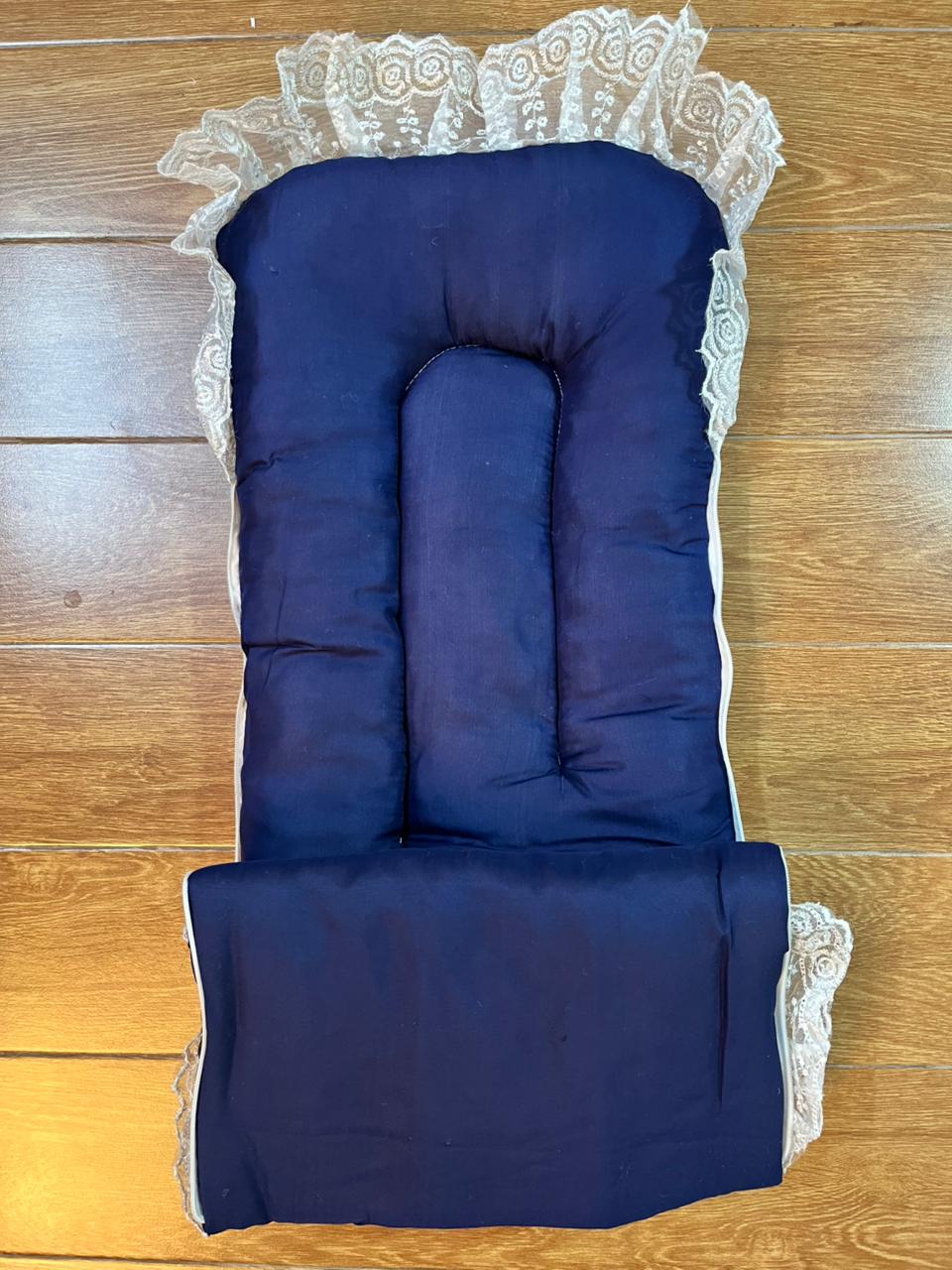 Little Flower – Premium Satin Baby Carry Nest with Lace & Bow – Dark Blue