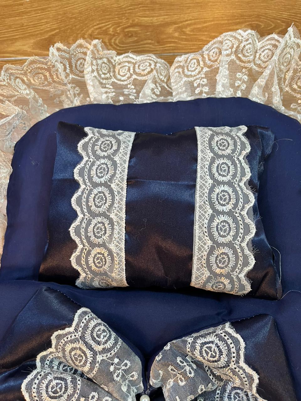 Little Flower – Premium Satin Baby Carry Nest with Lace & Bow – Dark Blue