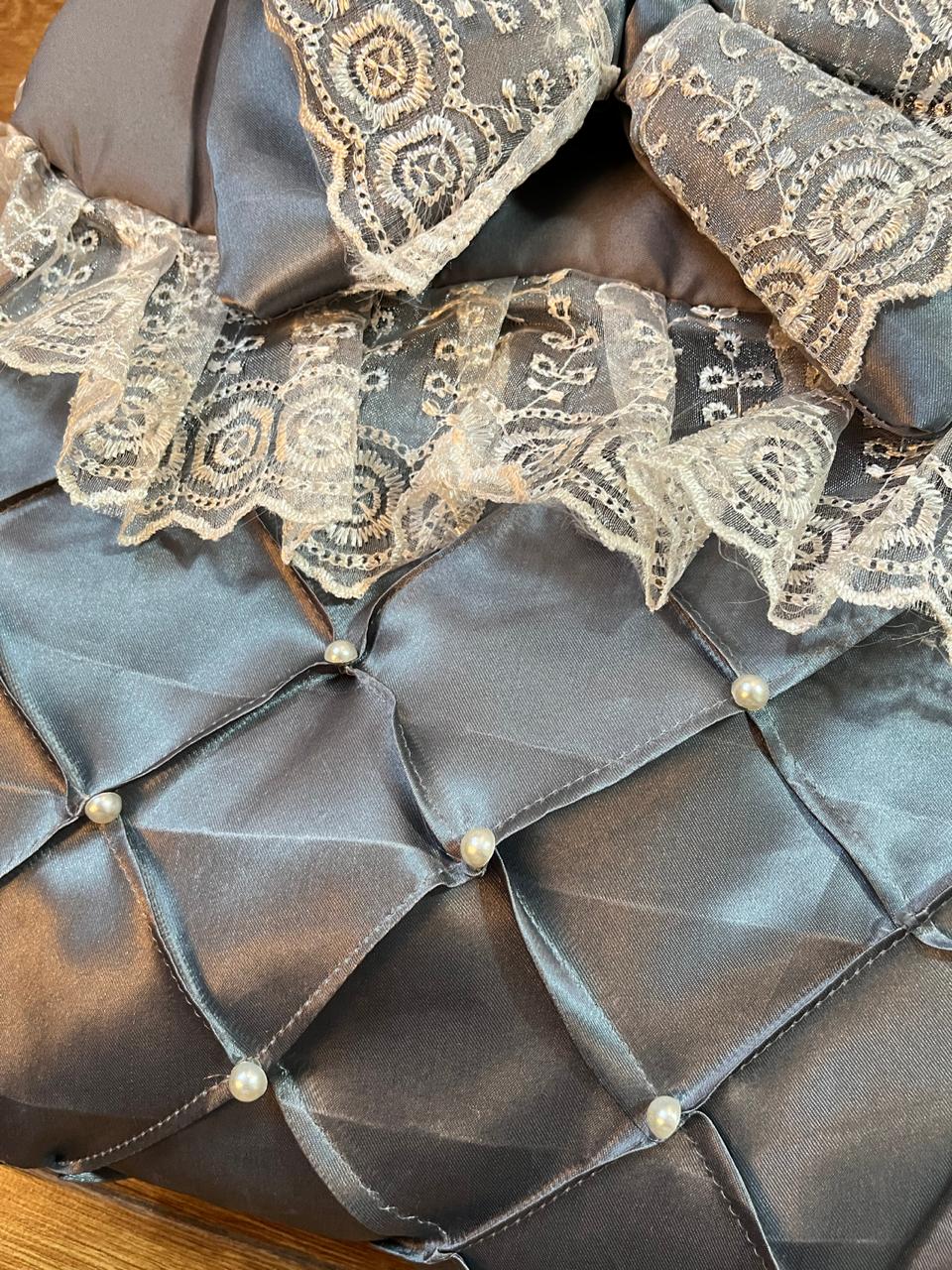 Little Flower – Premium Satin Baby Carry Nest with Lace & Bow – Grey