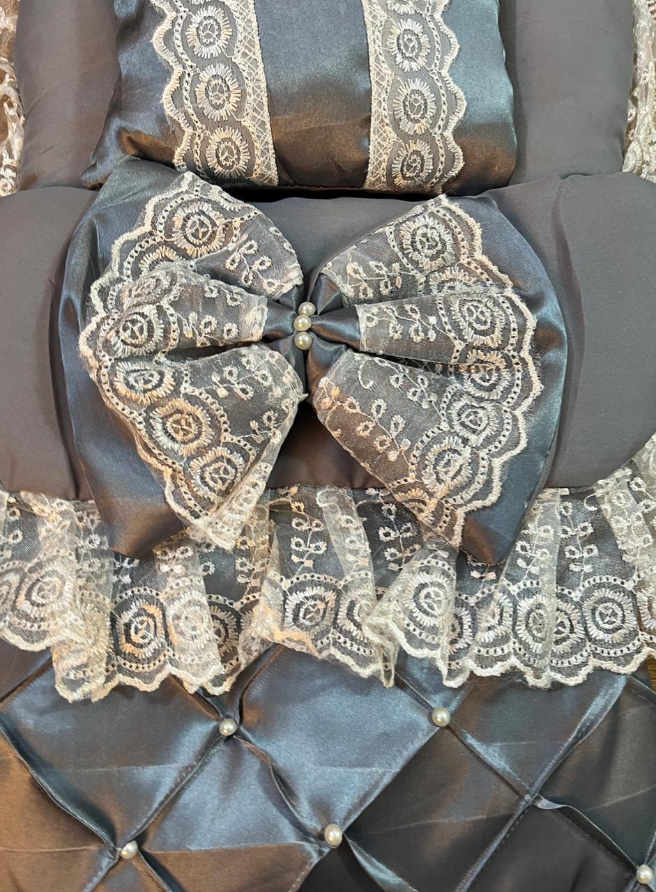 Little Flower – Premium Satin Baby Carry Nest with Lace & Bow – Grey