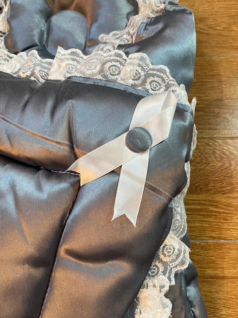 Little Flower – Soft Satin Newborn Baby Wrapping Nest with Pillow – Gery