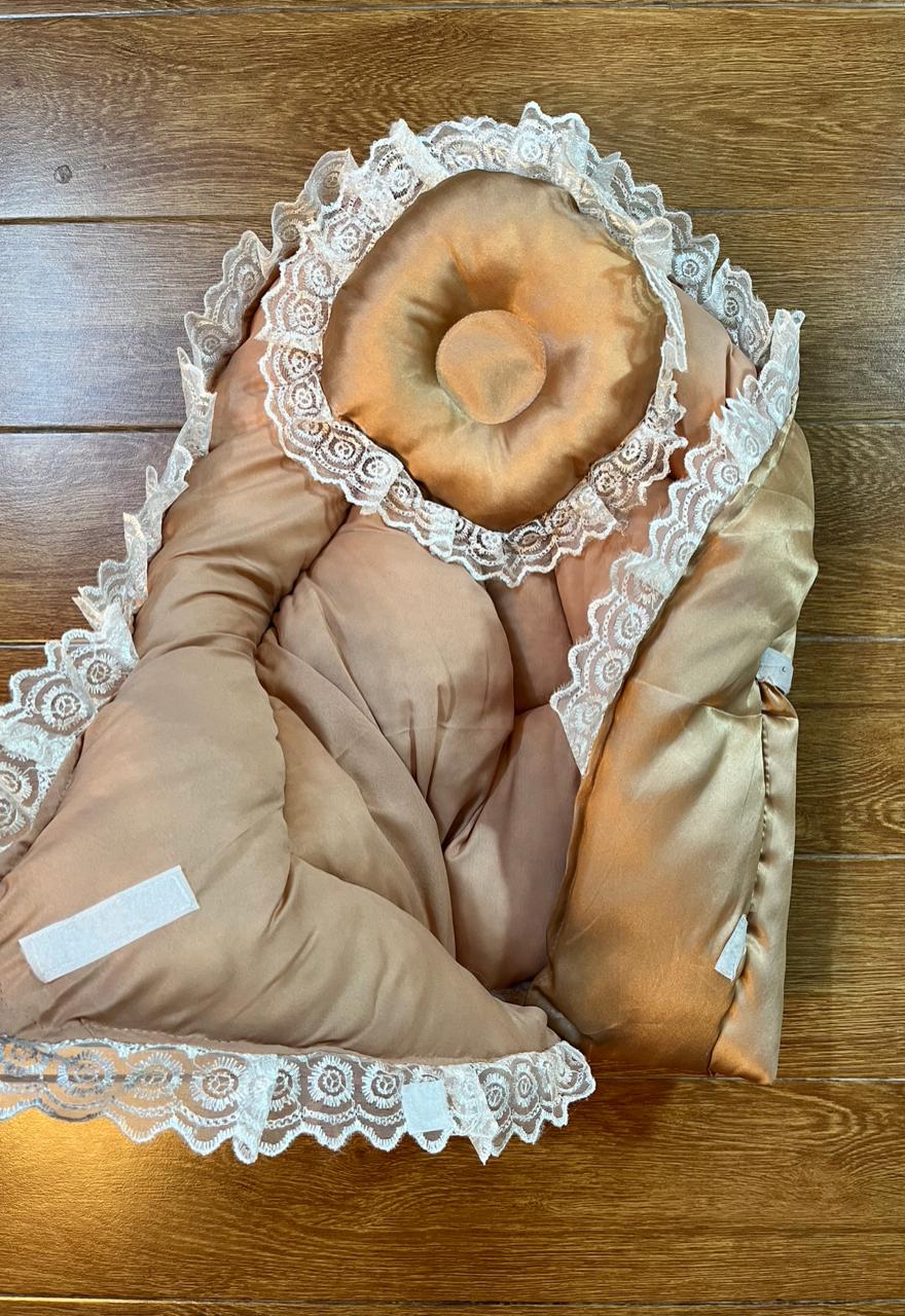 Little Flower – Soft Satin Newborn Baby Wrapping Nest with Pillow – Gold