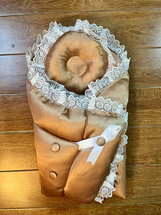 Little Flower – Soft Satin Newborn Baby Wrapping Nest with Pillow – Gold