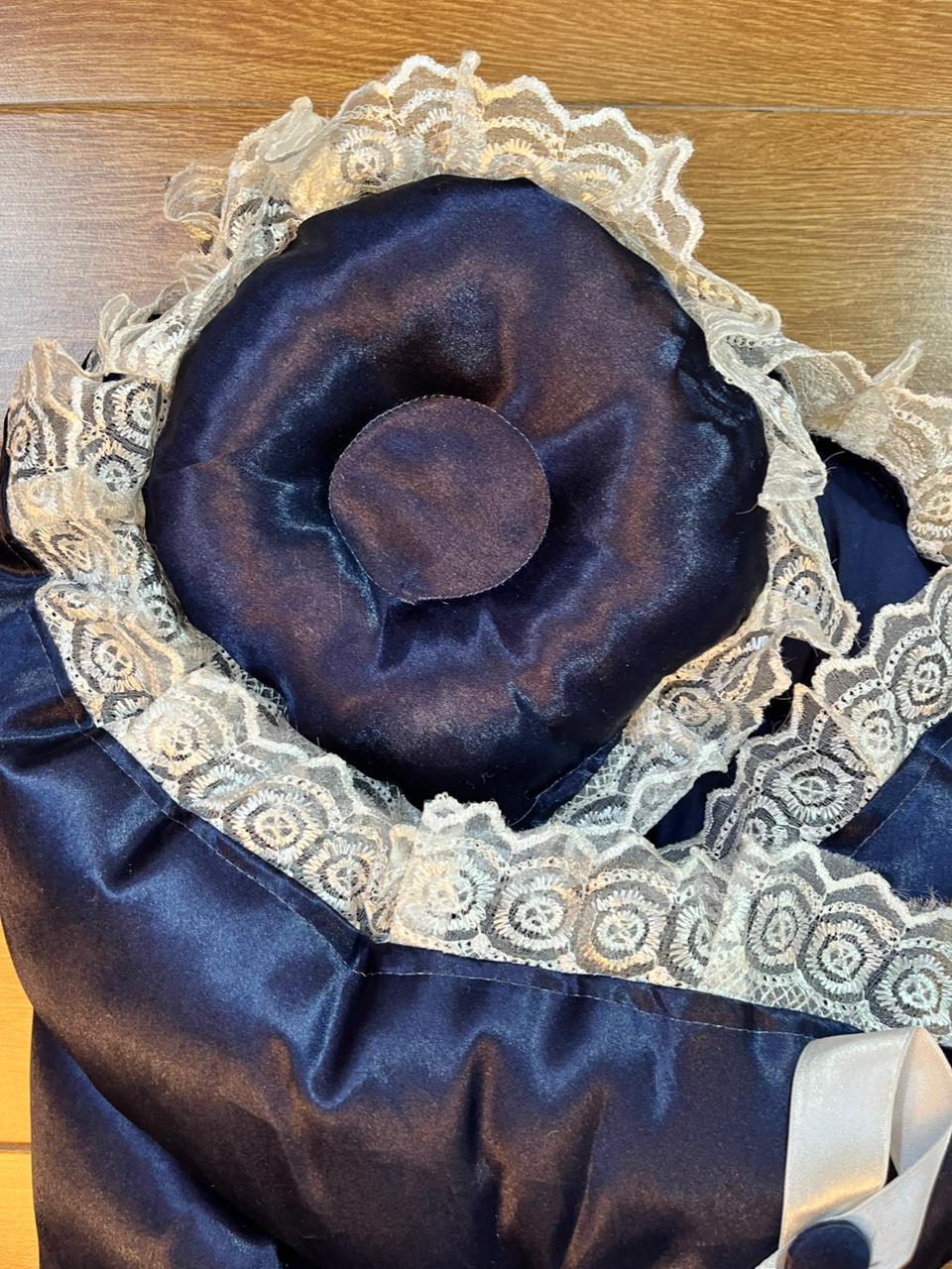 Little Flower – Soft Satin Newborn Baby Wrapping Nest with Pillow – Dark Blue