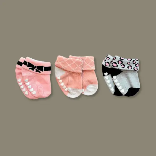 3-Pair Baby Anti-Slip Socks Set – Soft & Stretchable Grip Socks for Newborn (0–6 Months)
