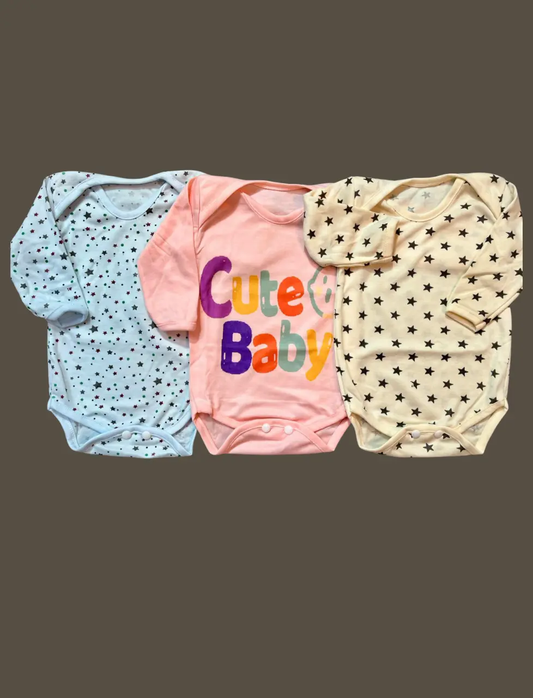 Half Body Romper Set Pack  of 3 – Soft Cotton, Comfortable & Easy Snap Closure (0–6 Months)