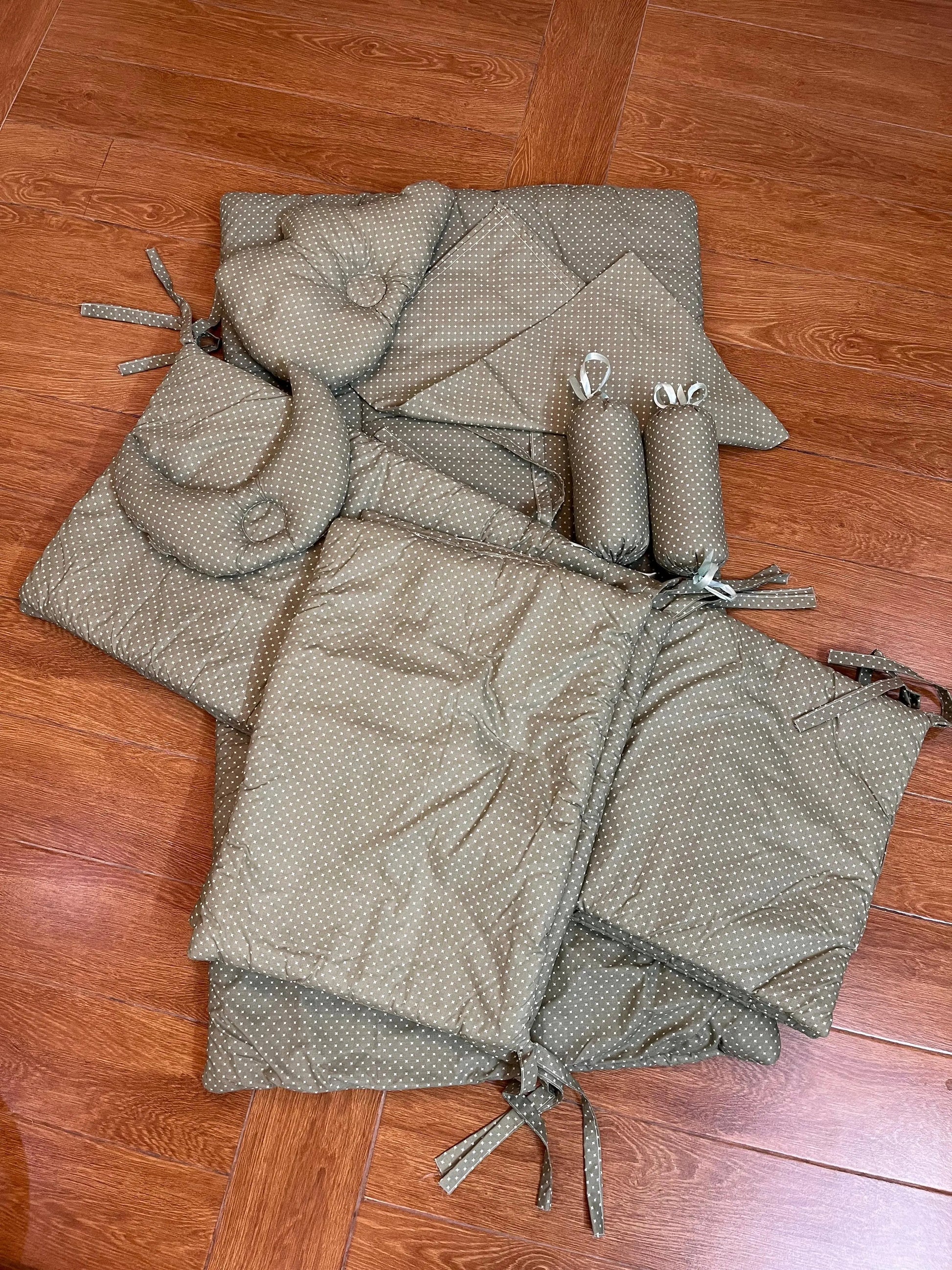 Baby Cot Bedding Set – 10-Piece Soft Cotton Set with Stars on  Green  (0–3 Years) Little Flower