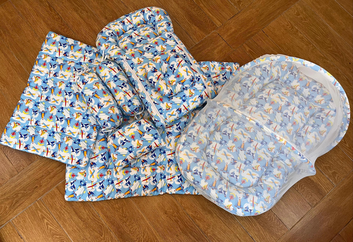 8Pc Baby Bedding Set on Soft Cotton Fabric with Planes Theme (0–2 Years) Little Flower