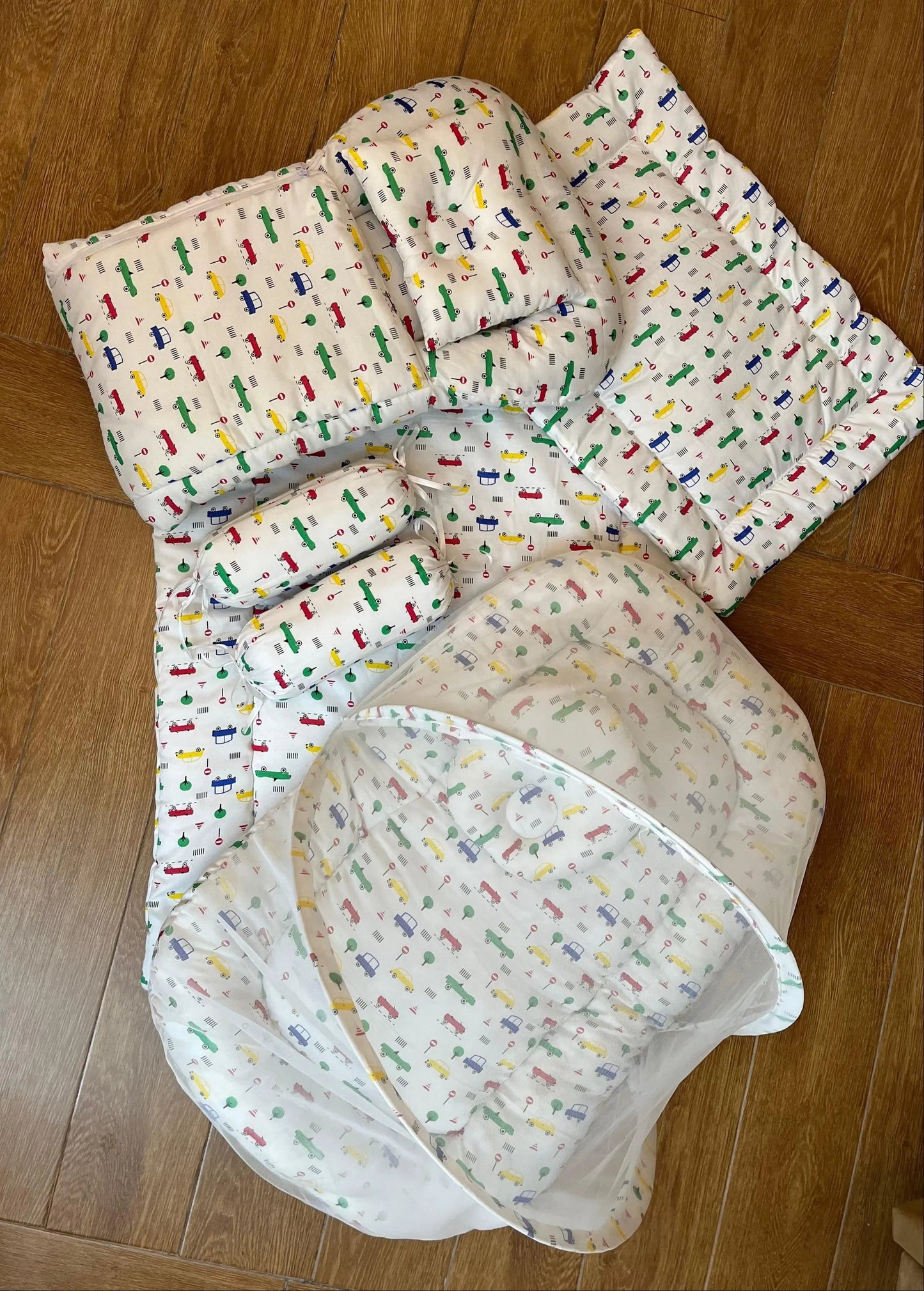 8Pc Baby Bedding Set on Soft Cotton Fabric with Car Theme (0–2 Years) Little Flower