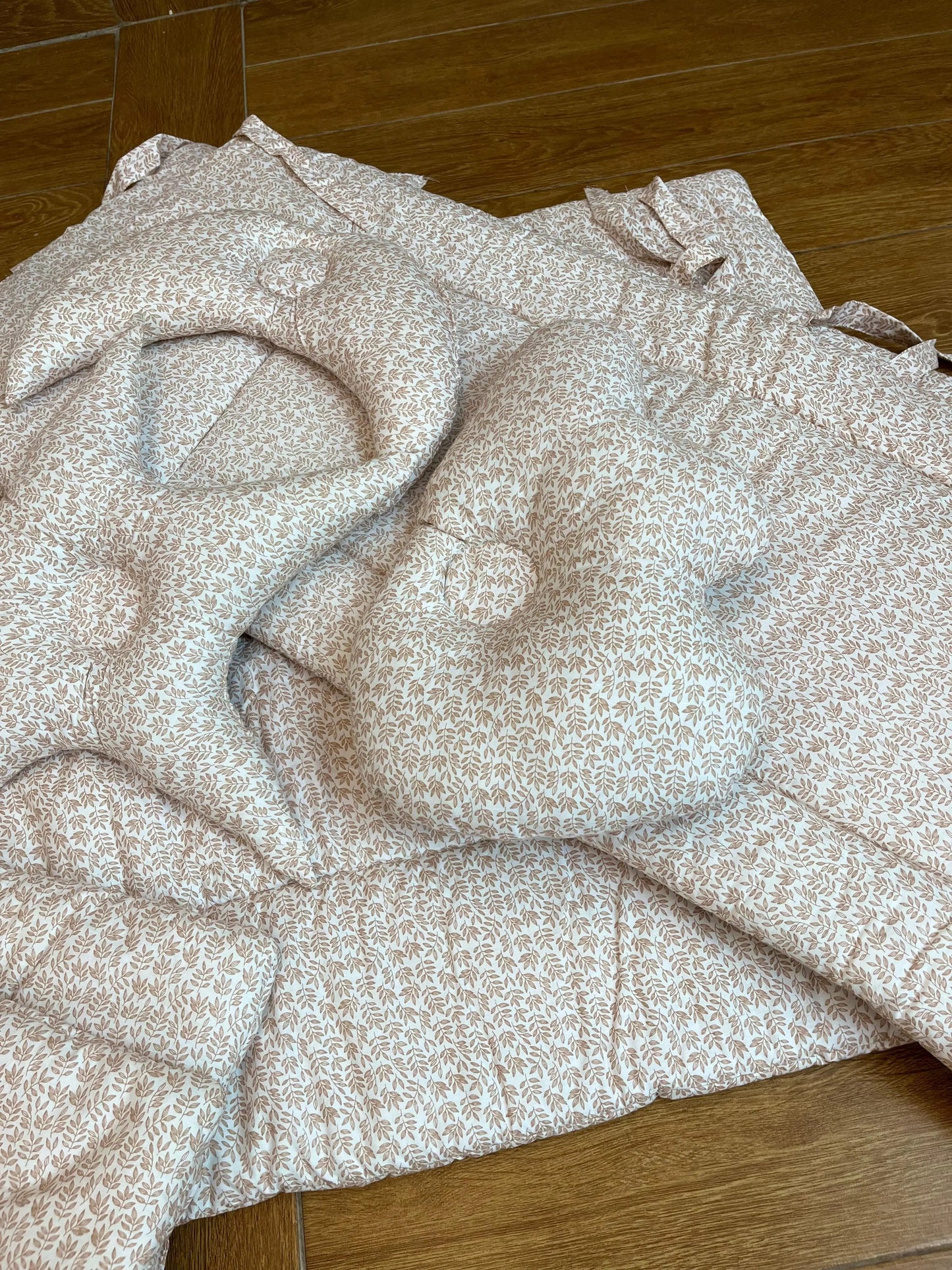 Baby Cot Bedding Set – 9Pc on Soft Cotton fabric with Brown leaves on white Theme (0–3 Years) Little Flower