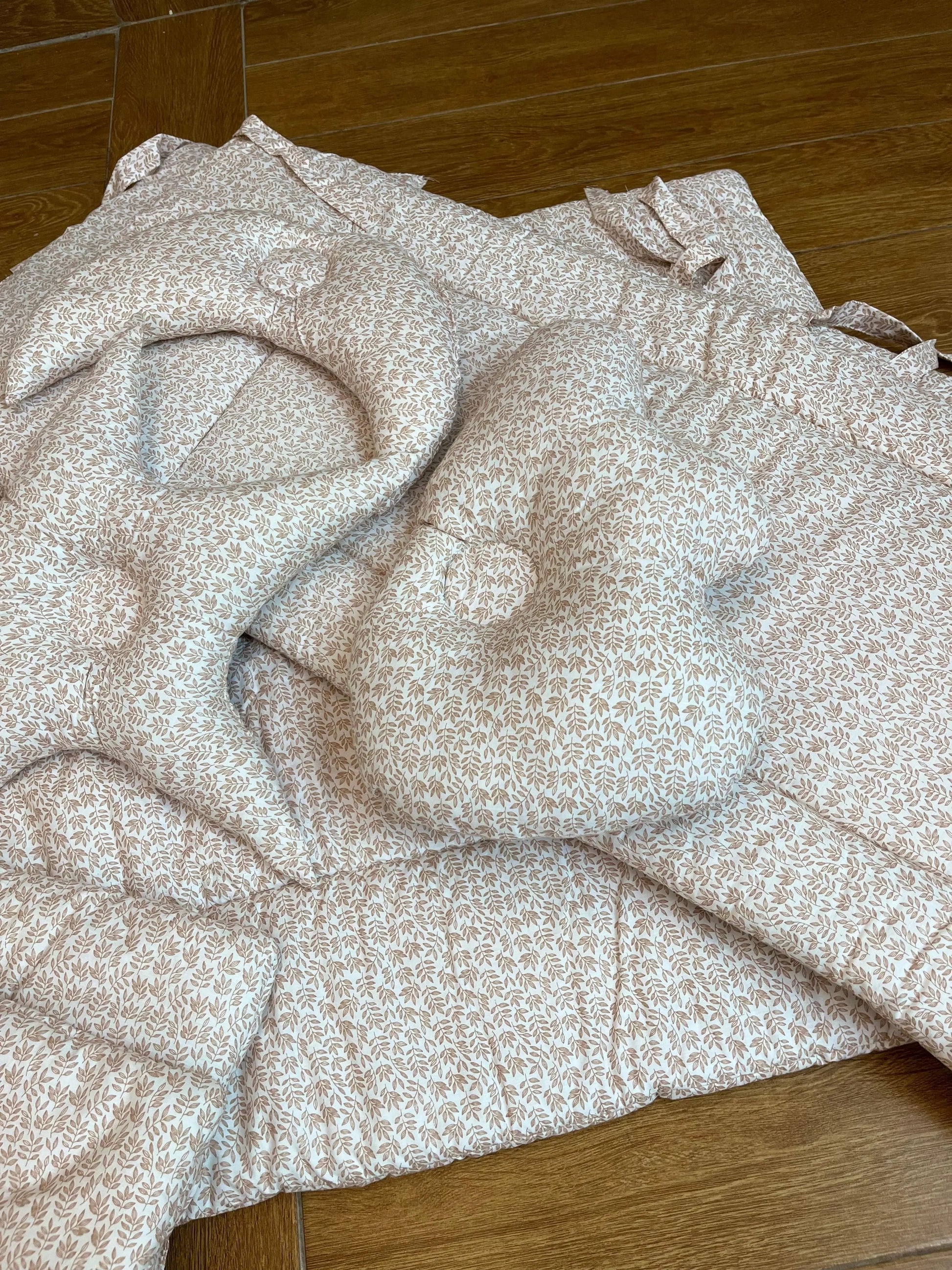 Baby Cot Bedding Set – 9Pc on Soft Cotton fabric with Brown leaves on white Theme (0–3 Years) Little Flower