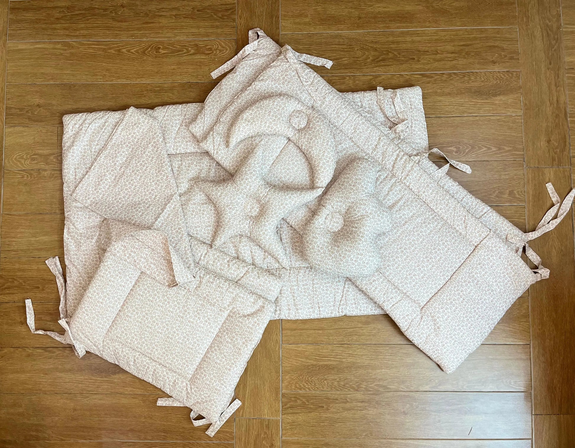 Baby Cot Bedding Set – 9Pc on Soft Cotton fabric with Brown leaves on white Theme (0–3 Years) Little Flower