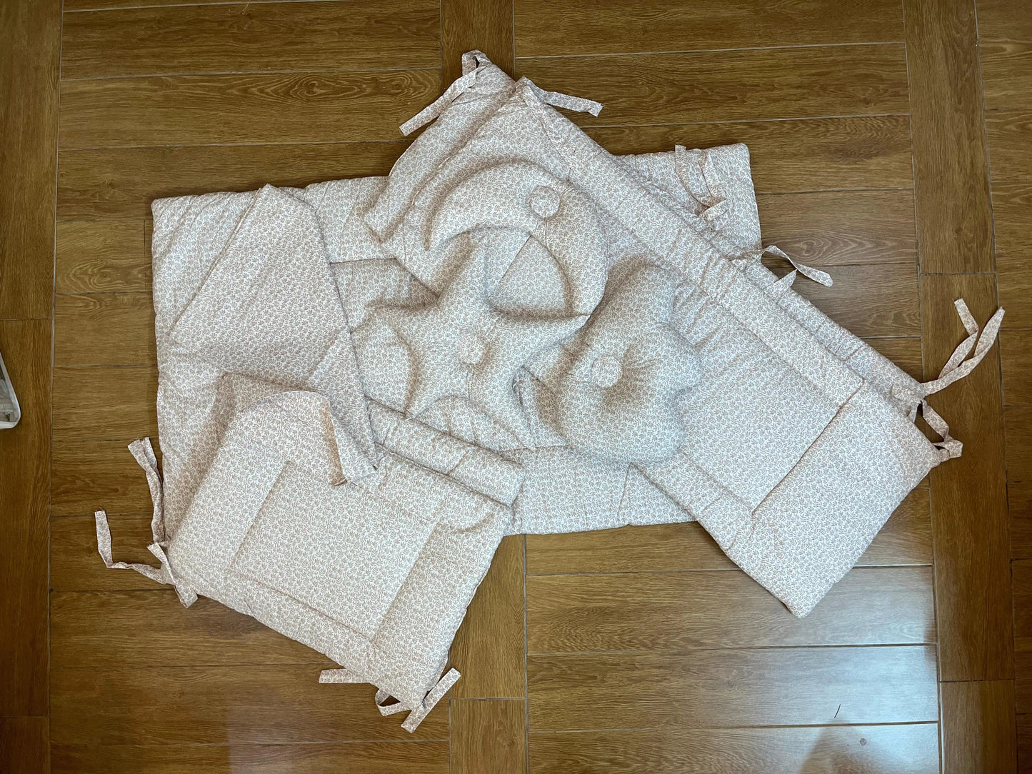 Baby Cot Bedding Set – 9Pc on Soft Cotton fabric with Brown leaves on white Theme (0–3 Years) Little Flower