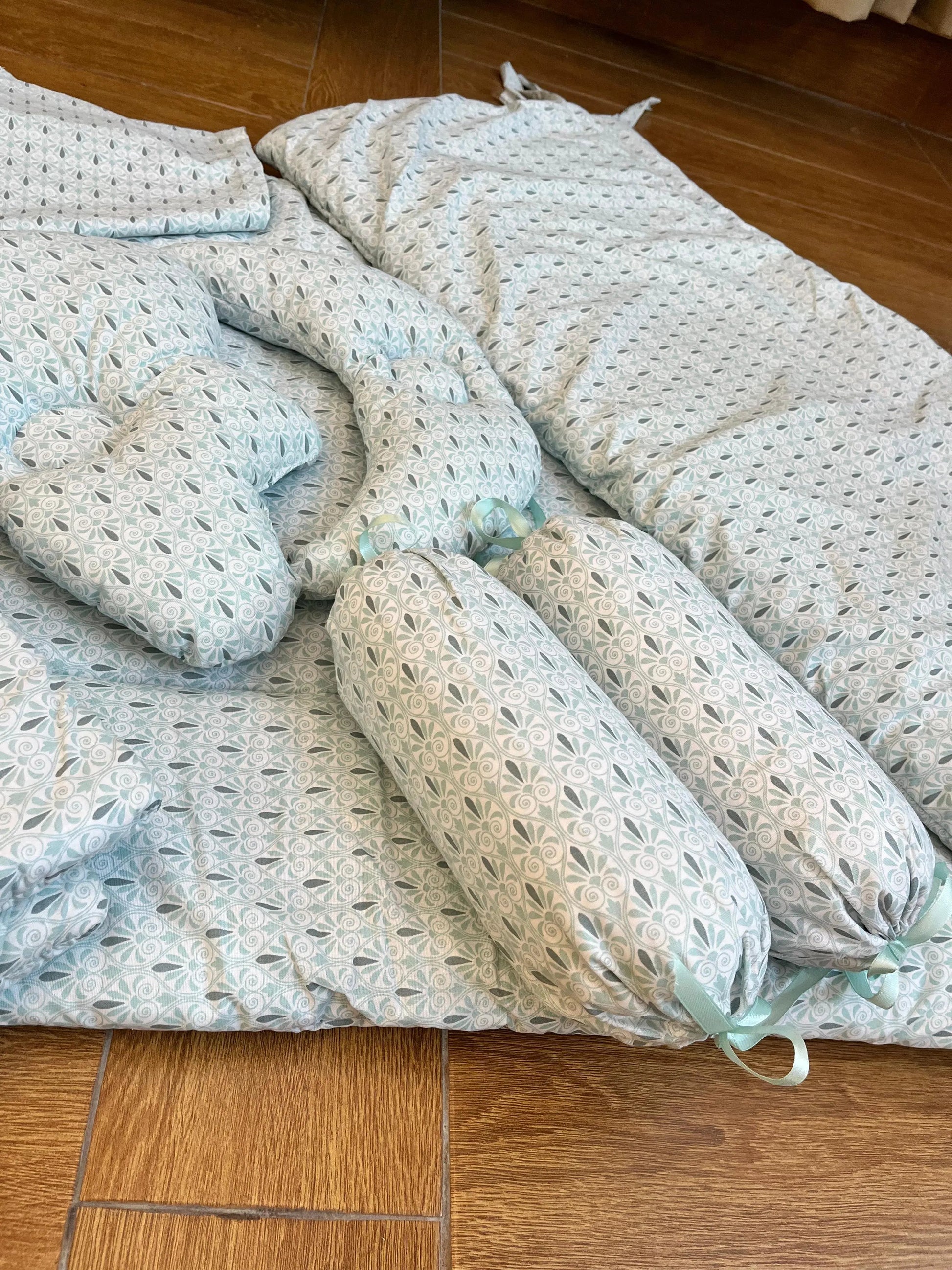 Baby Cot Bedding Set – 10-Piece Soft Cotton Set with Blue print (0–3 Years) Little Flower