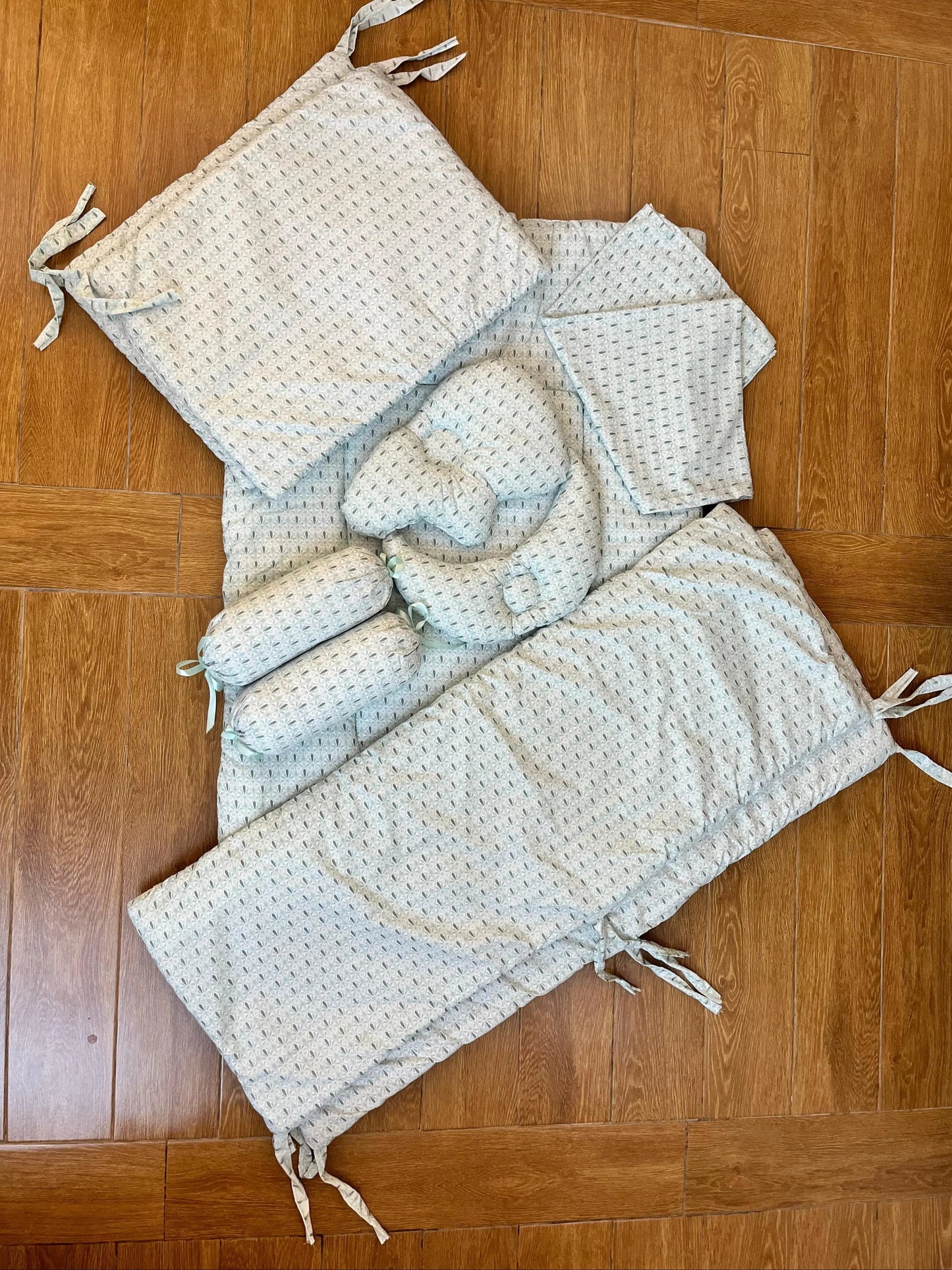 Baby Cot Bedding Set – 10-Piece Soft Cotton Set with Blue print (0–3 Years) Little Flower