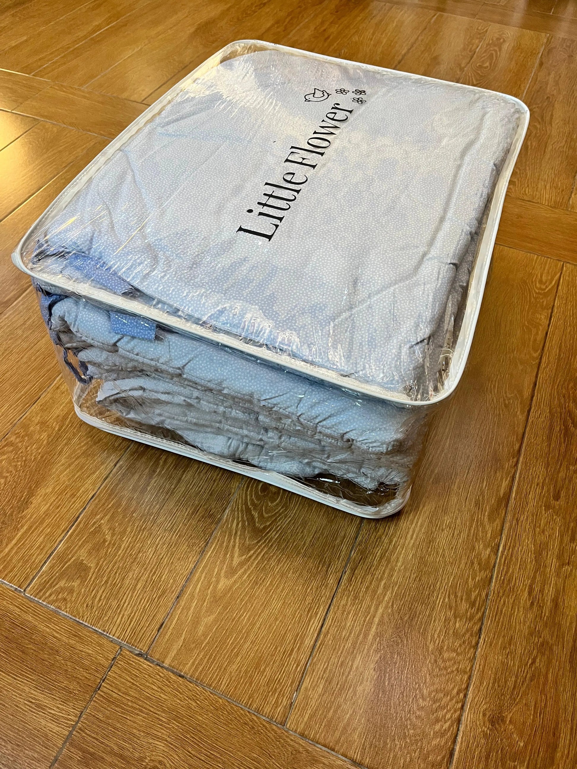 Baby Cot Bedding Set – 10PC Soft Cotton Bedding with White Dots on Blue | Newborn to 3 Years Little Flower