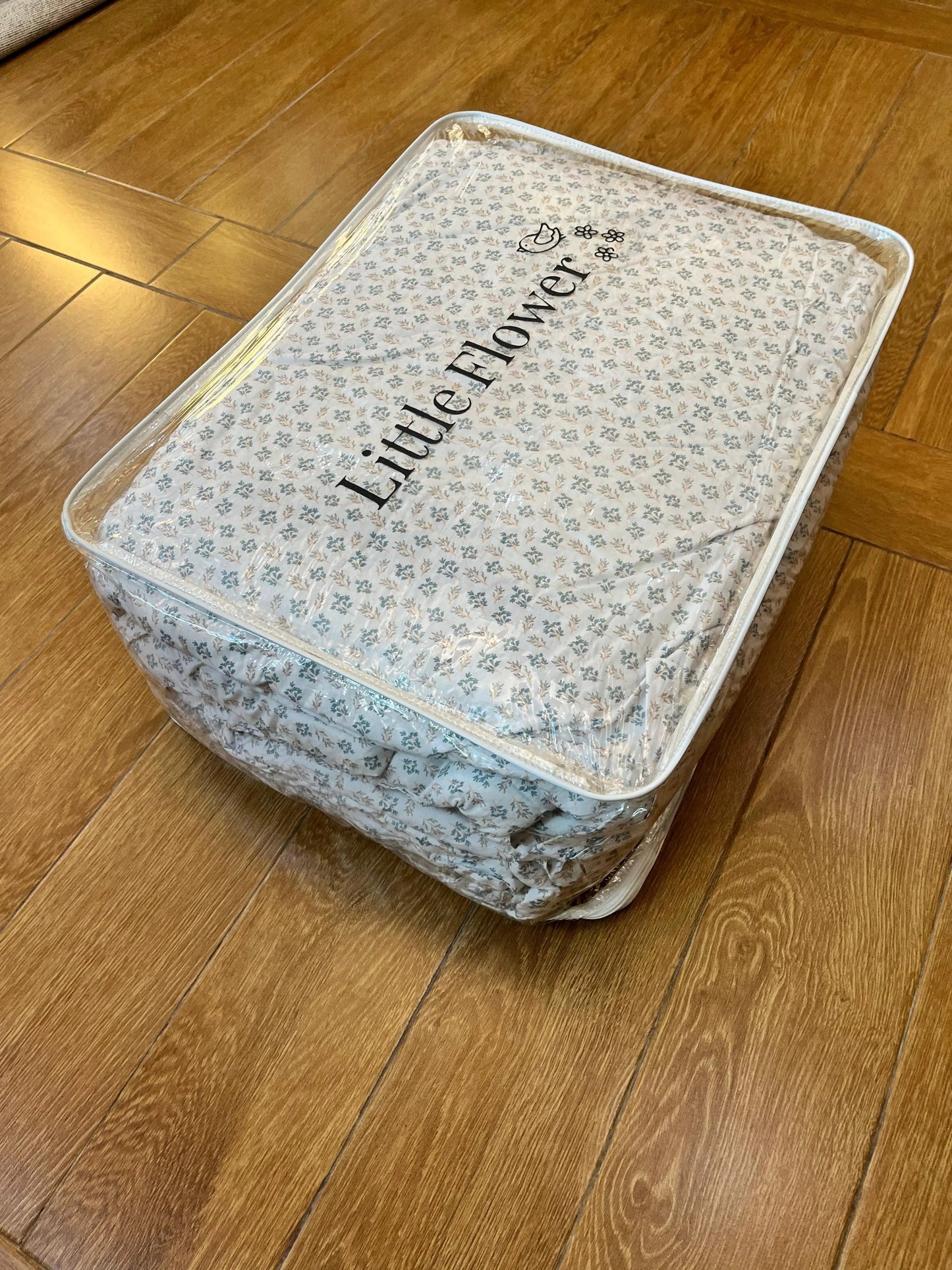 Baby Cot Bedding Set – 10-Piece Soft Cotton Set with Green Flower on White Cot set  (0–3 Years) Little Flower