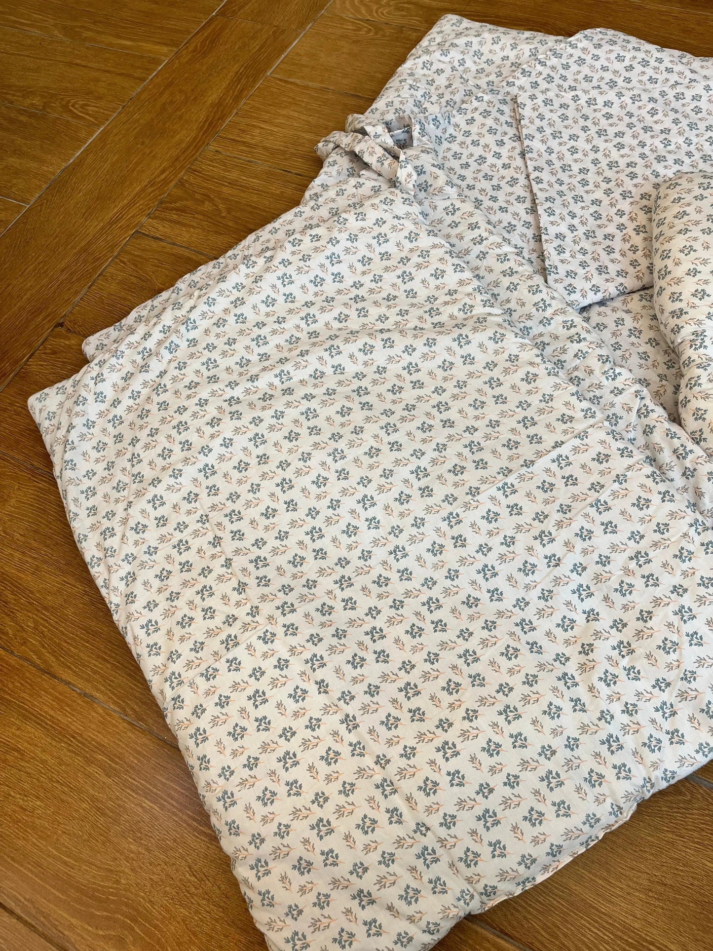 Baby Cot Bedding Set – 10-Piece Soft Cotton Set with Green Flower on White Cot set  (0–3 Years) Little Flower