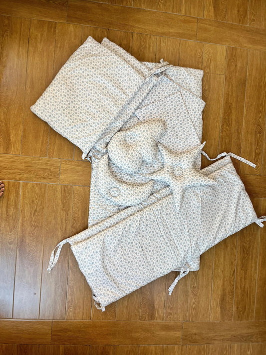 Baby Cot Bedding Set – 10-Piece Soft Cotton Set with Green Flower on White Cot set  (0–3 Years) Little Flower