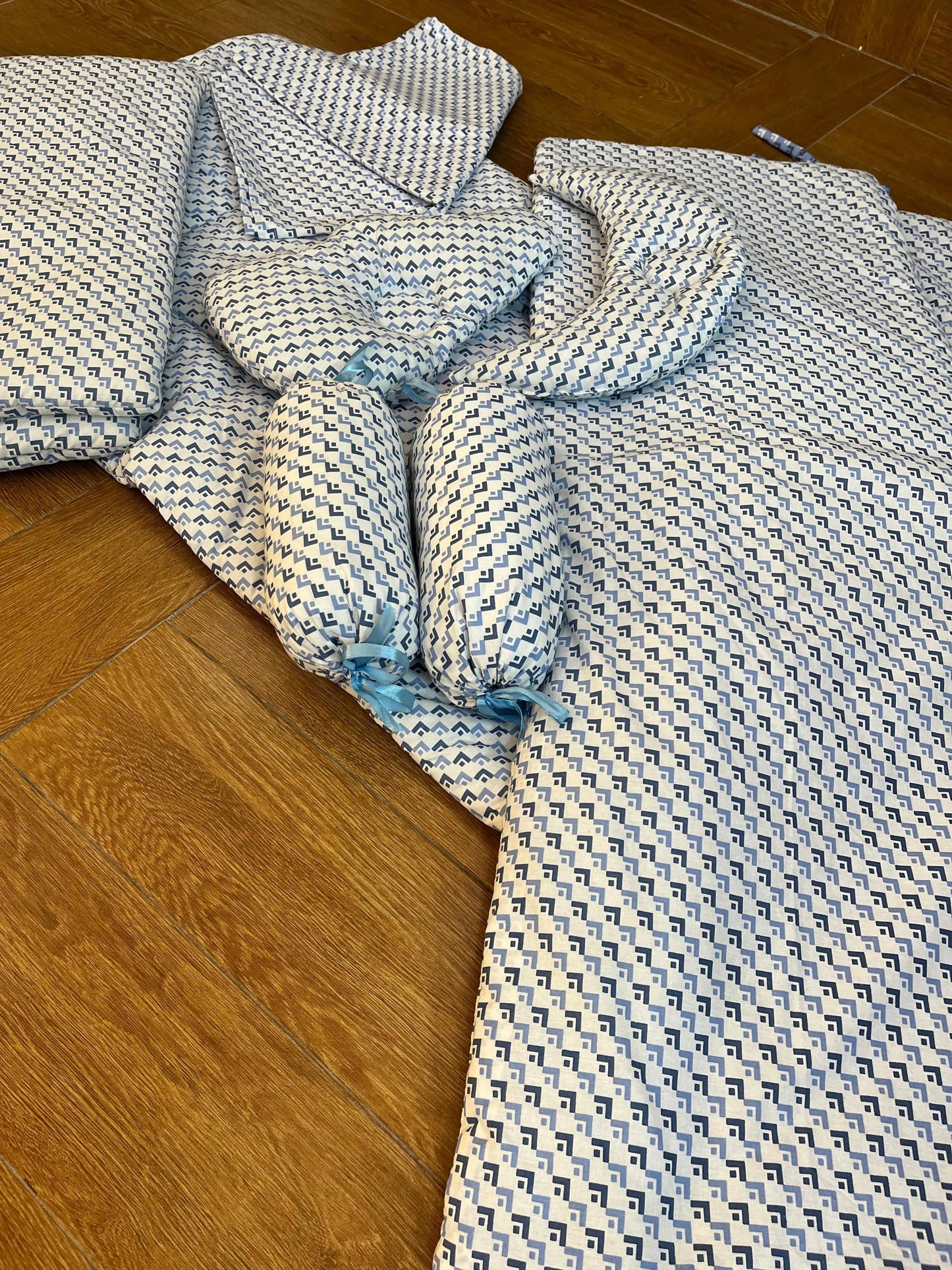 Baby Cot Bedding Set – 10-Piece Soft Cotton Set with Green Boxes On while  (0–3 Years) Little Flower