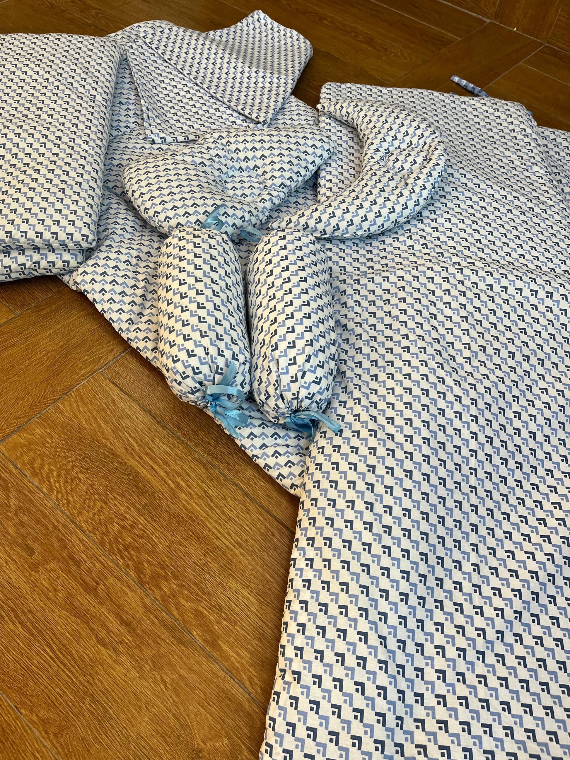 Baby Cot Bedding Set – 10-Piece Soft Cotton Set with Green Boxes On while  (0–3 Years) Little Flower