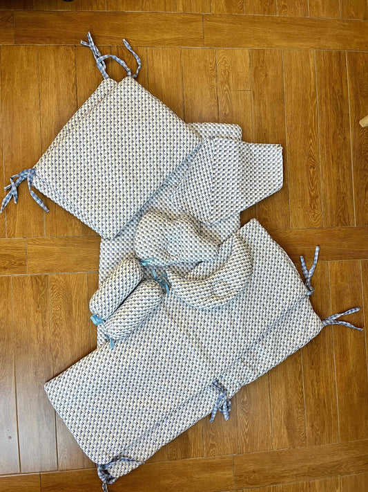 Baby Cot Bedding Set – 10-Piece Soft Cotton Set with Green Boxes On while  (0–3 Years) Little Flower