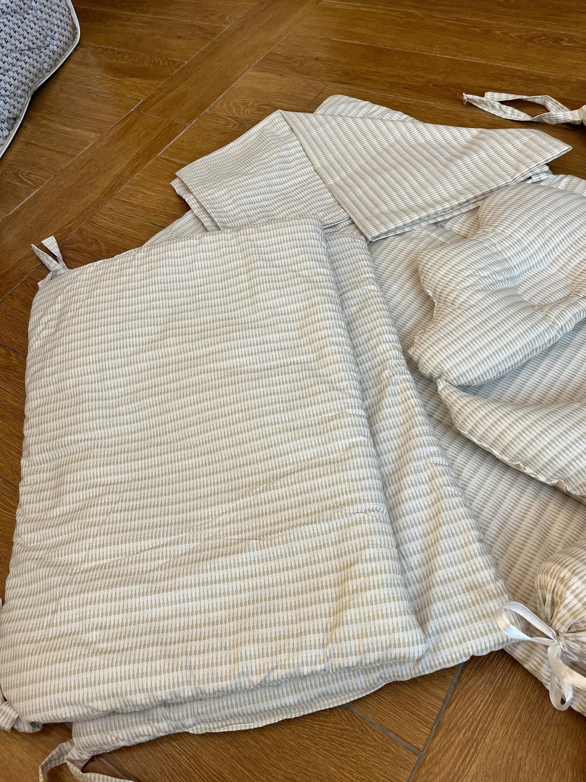 Baby Cot Bedding Set – 10-Piece Soft Cotton Set with Brown Line box on white  (0–3 Years) Little Flower