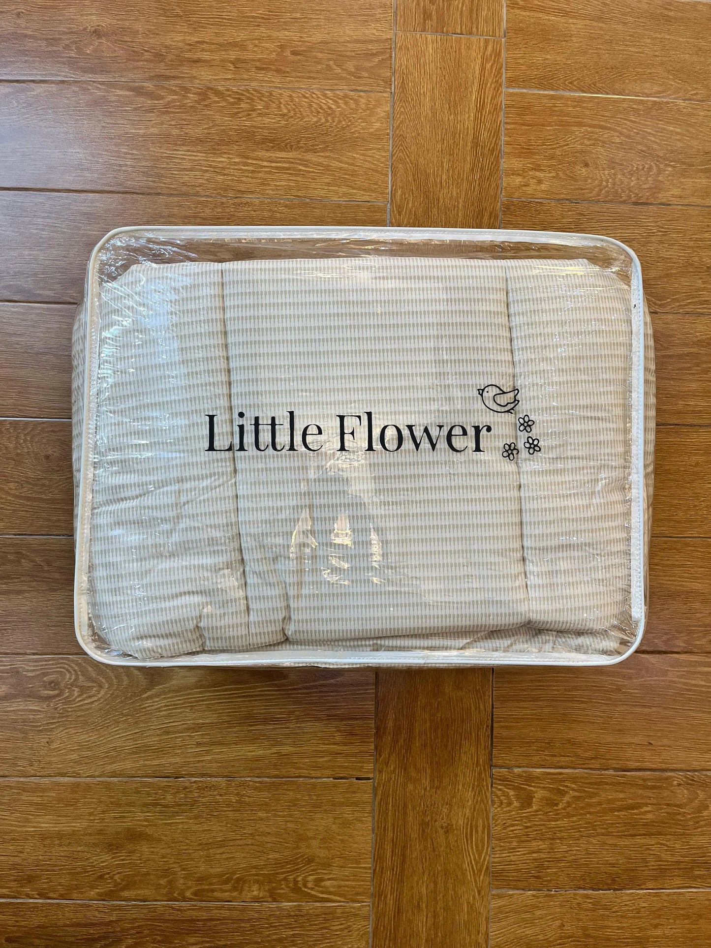 Baby Cot Bedding Set – 10-Piece Soft Cotton Set with Brown Line box on white  (0–3 Years) Little Flower