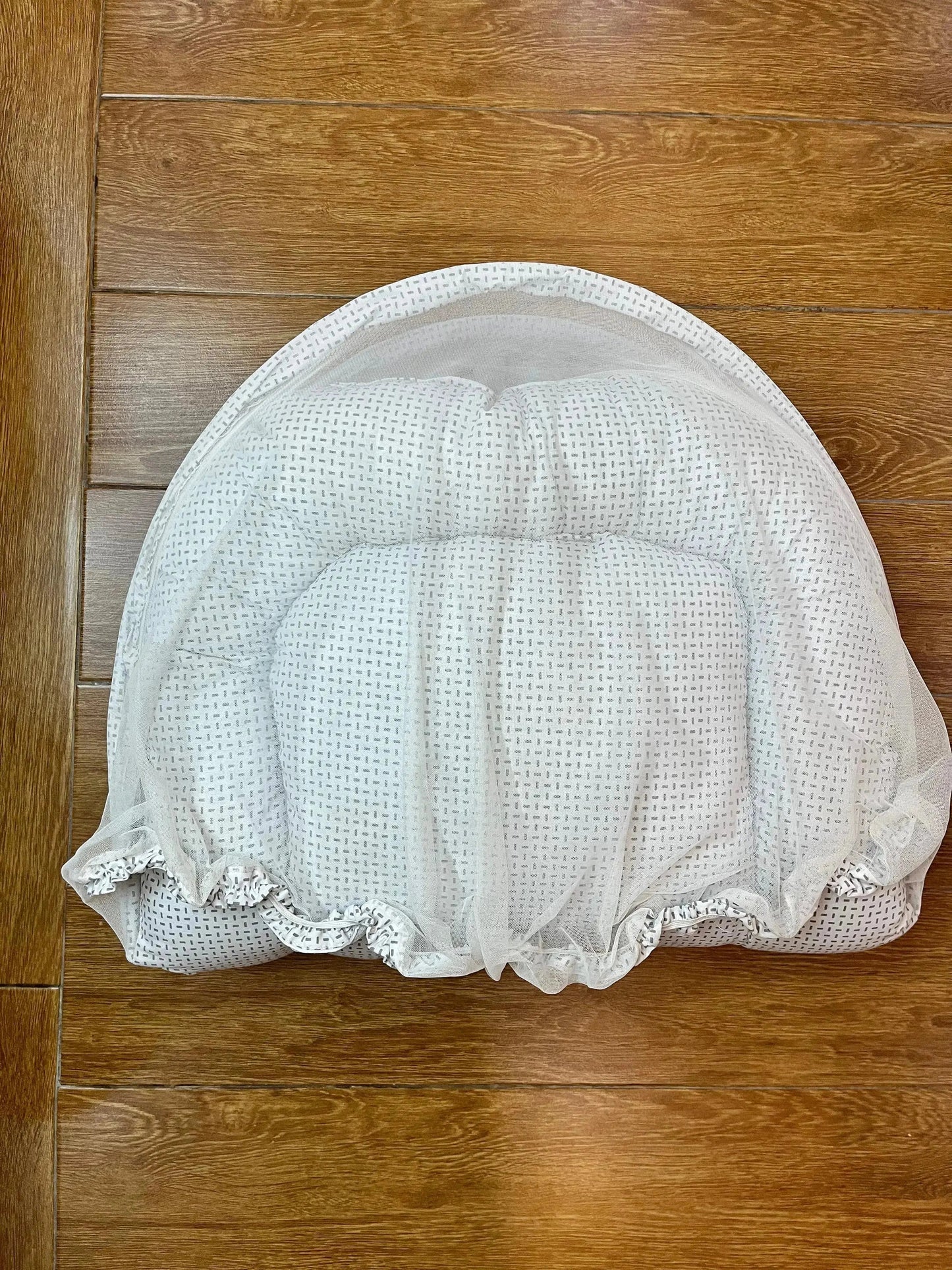 Baby Bed with Net with Pillow – (0–2 Year) | Black Small Line or White Little Flower