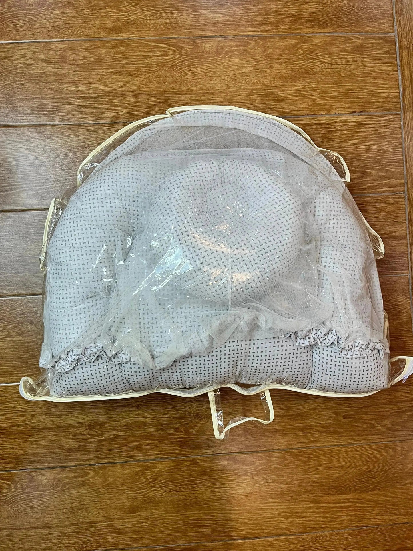 Baby Bed with Net with Pillow – (0–2 Year) | Black Small Line or White Little Flower